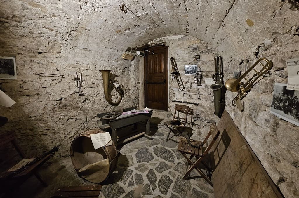 Some of the historical musical instruments on display at Lizard Castle